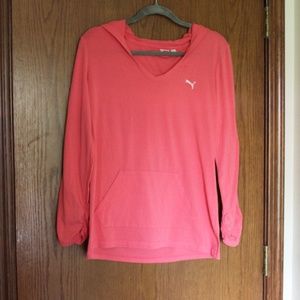 Pink Puma Pullover with hood and Rouched Sleeves
